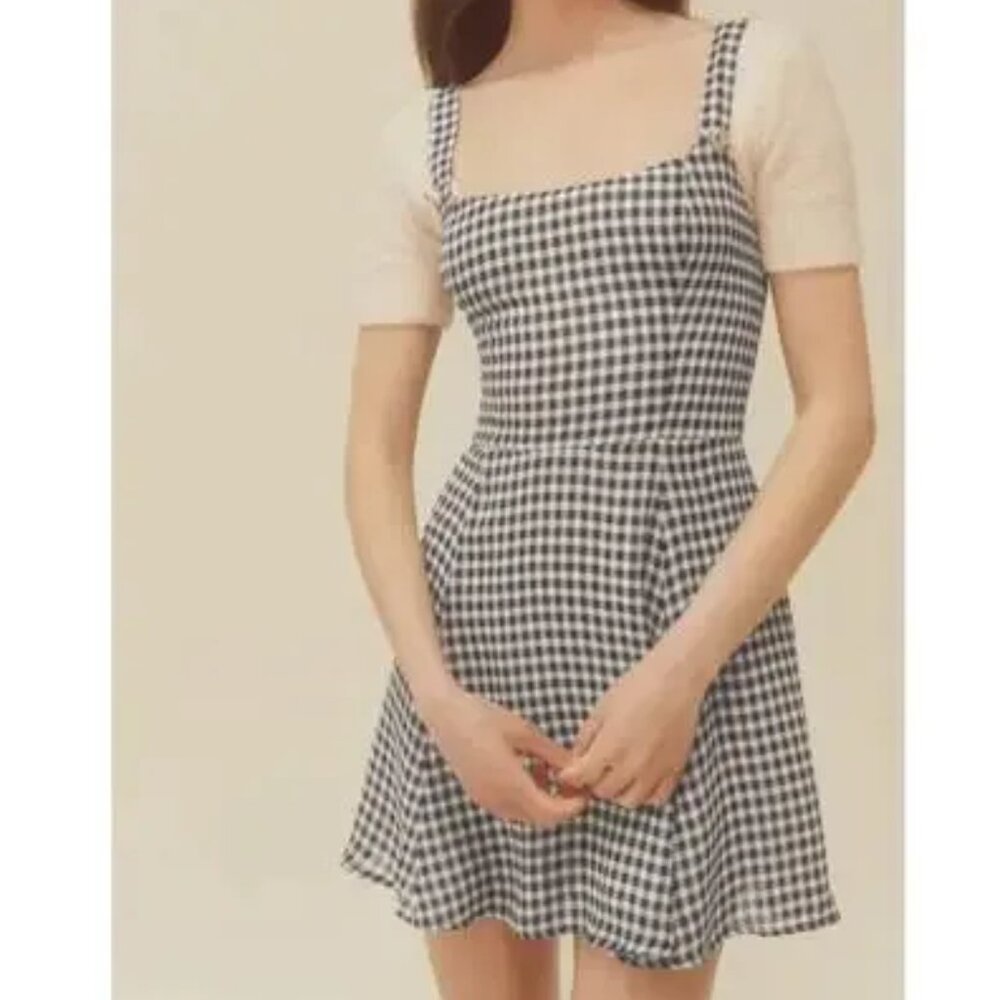 Reformation Black and White Gingham Print Tai Dress with Heart Buttons Size 0